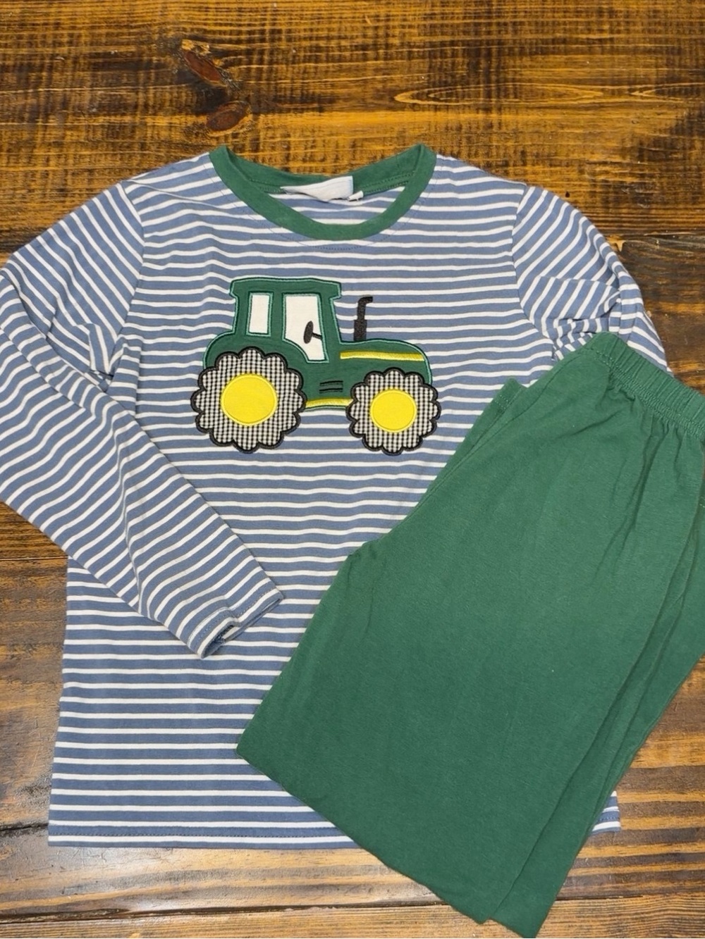 Kids Green Tractor Stripe Matching Set - Size 8